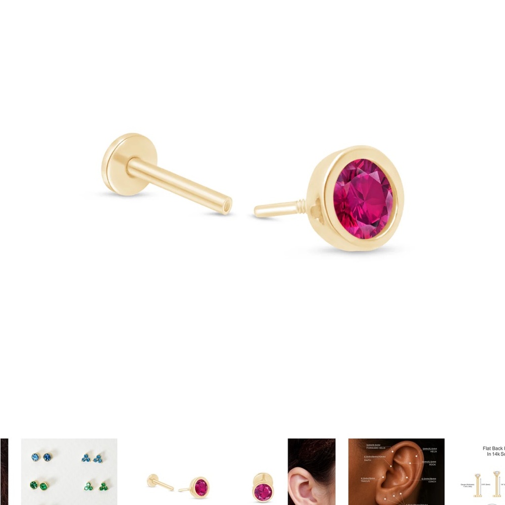 Lab Created Ruby Threaded Flatback Stud - image 4